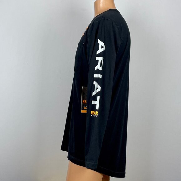 NWT Ariat Rebar Workman Logo Long Sleeve T-Shirt Sz LT Black Moisture Wicking - Picture 5 of 6